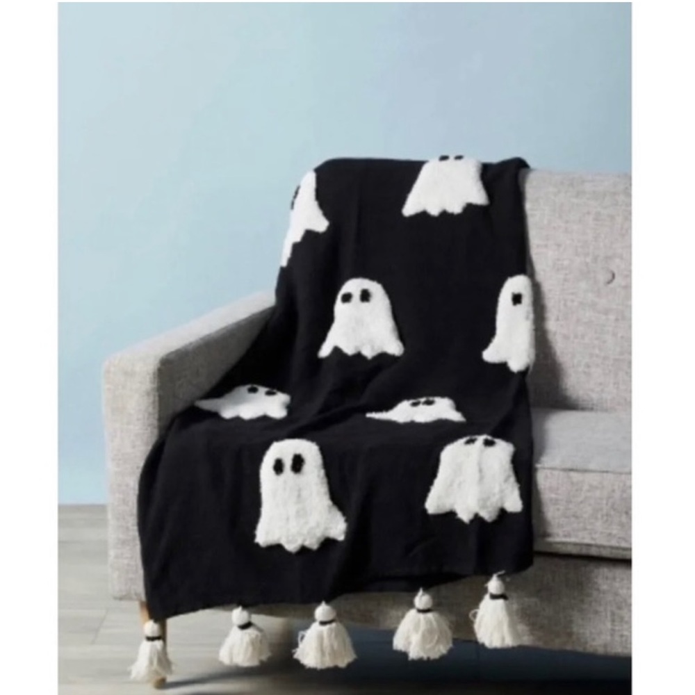 New Viral Rachel Zoe black white knit woven throw blanket NWT